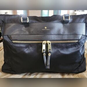 Travanti Black Large Laptop Bag with Gold Accents and Red Interior